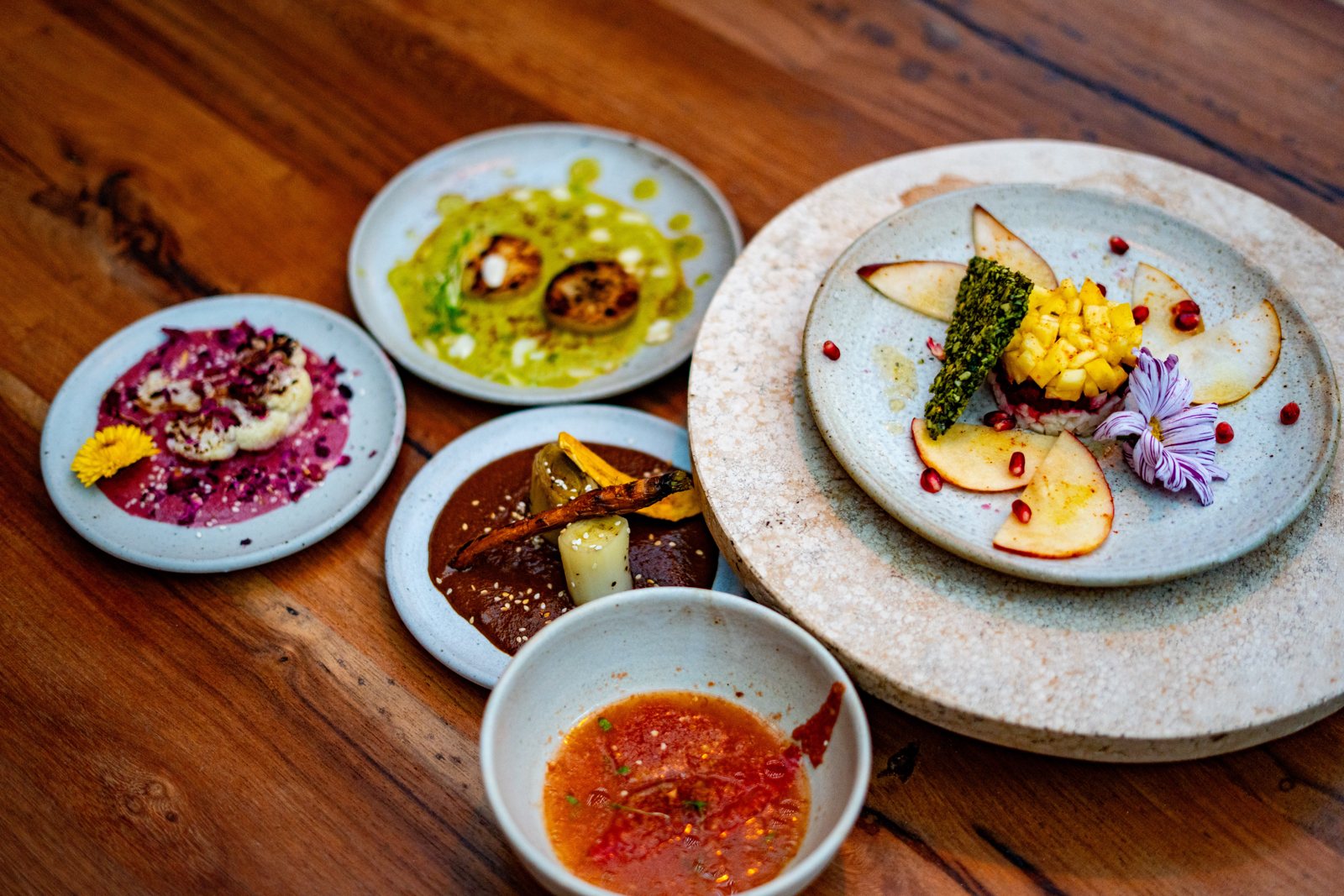 A full tasting spread on the table