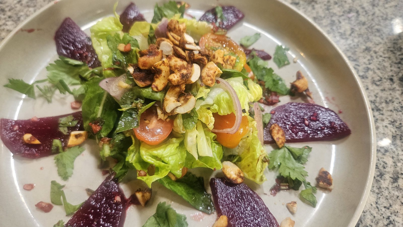 Beet steak salad with Thai basil dressing