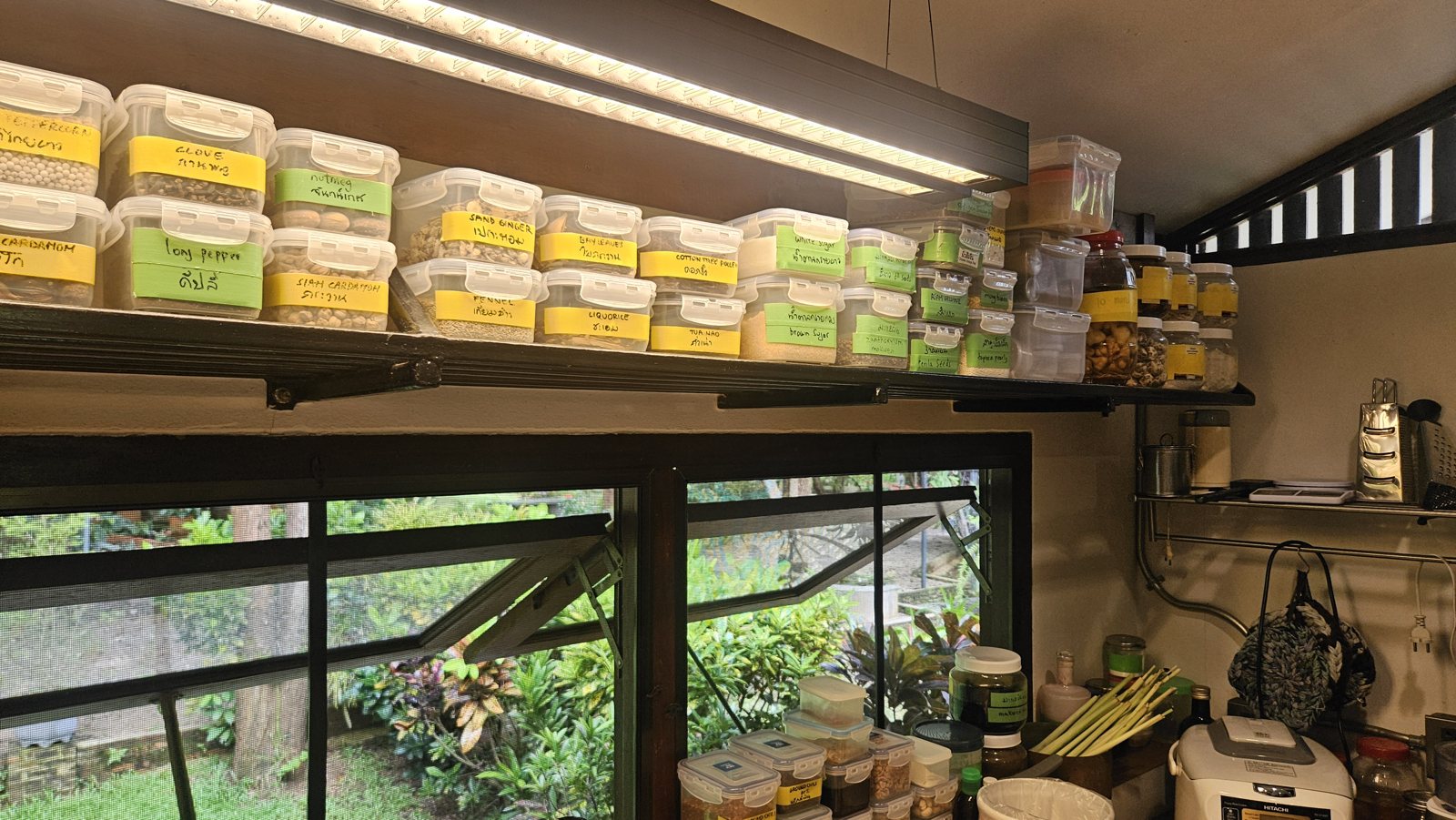 The Three Trees kitchen, open to the garden