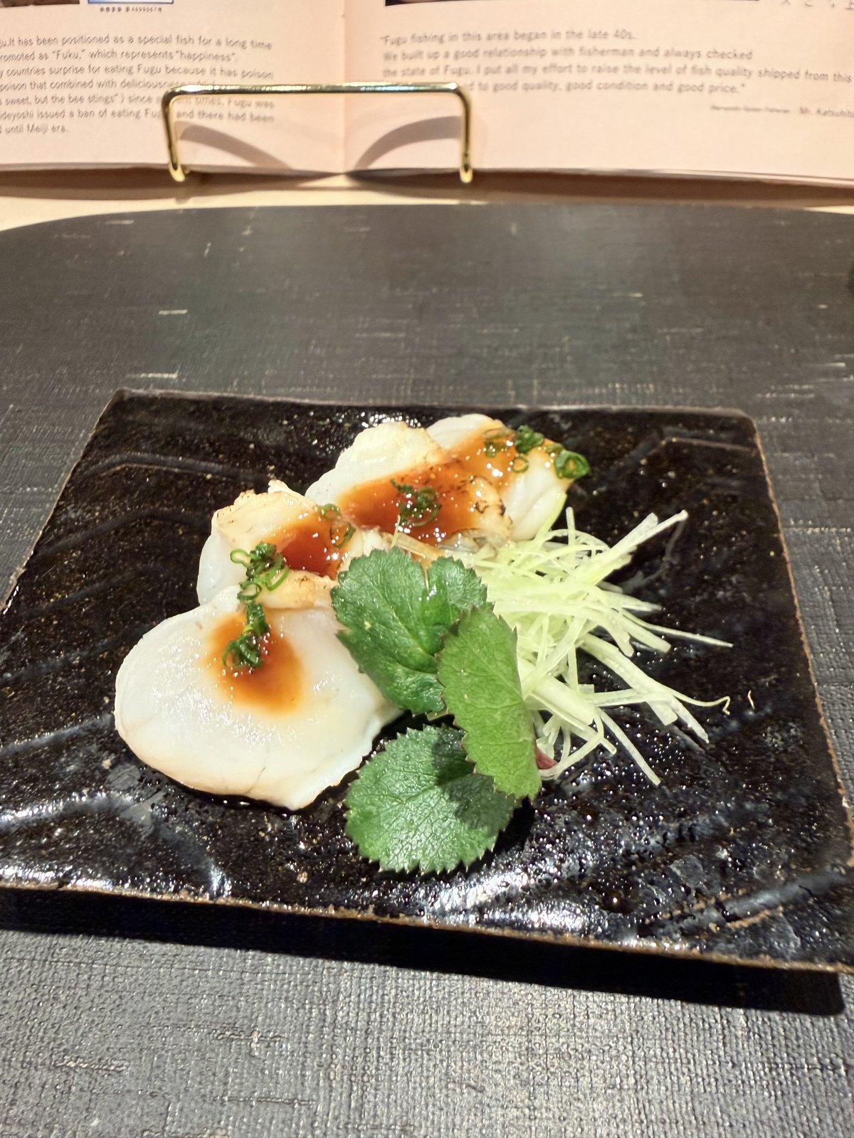 Lobster tempura on the black plate