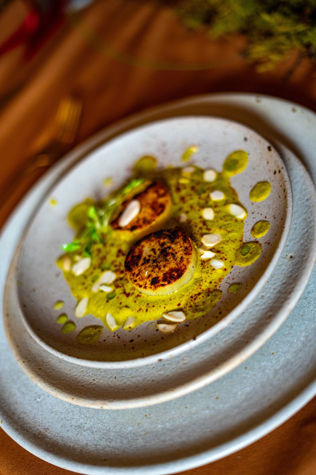 A plate with herb oil