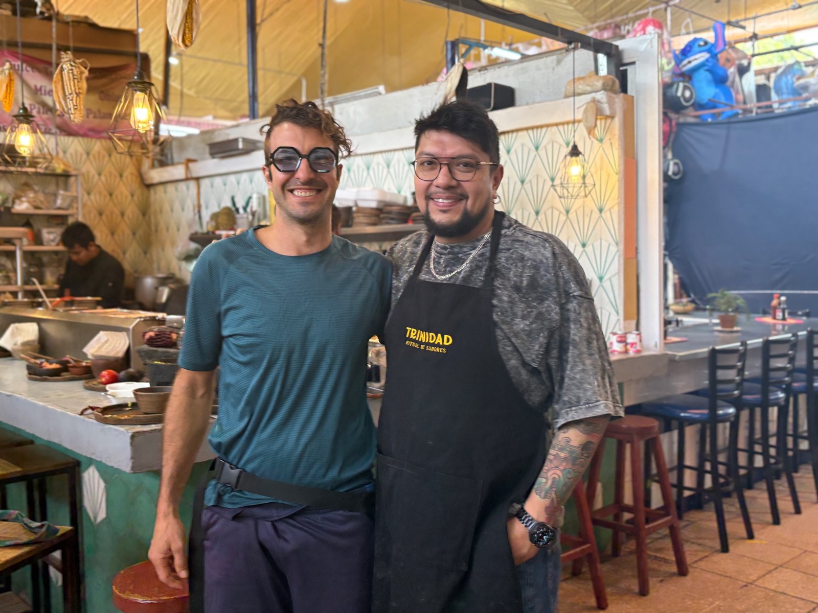 Chef Elliot with Chef Mauricio Poblano at Trinidad Ritual de Sabores, Mercado de Coyoacán, Mexico City