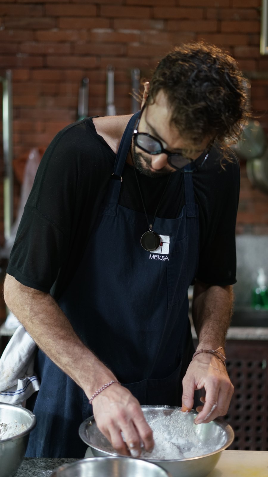 Chef Elliot at the bowl in the Moksa garden