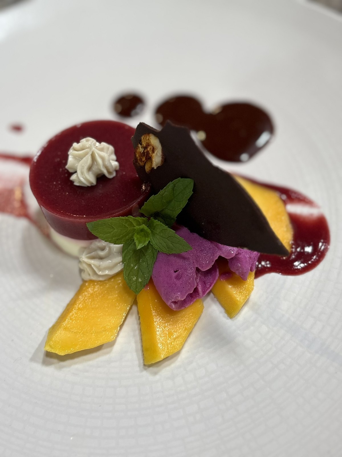 The beet and mango dessert plate
